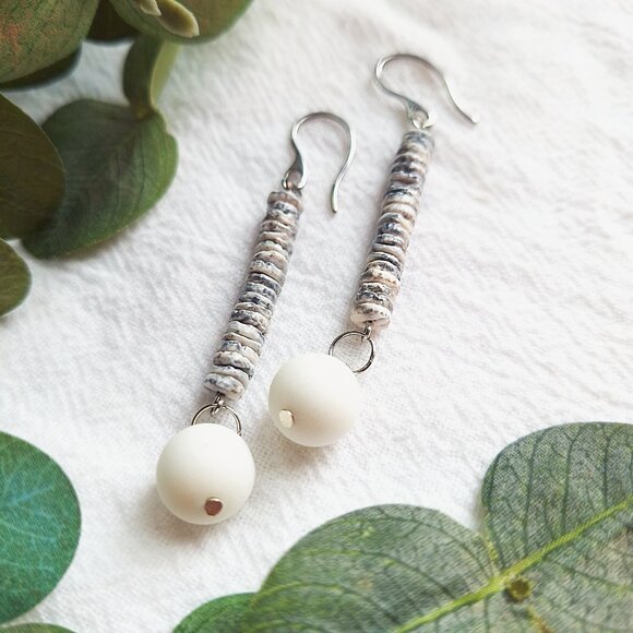 Long & Elegant Shell Earrings, Bridal Statement Shell Earrings, Coastal Boho - Picture 5 of 6